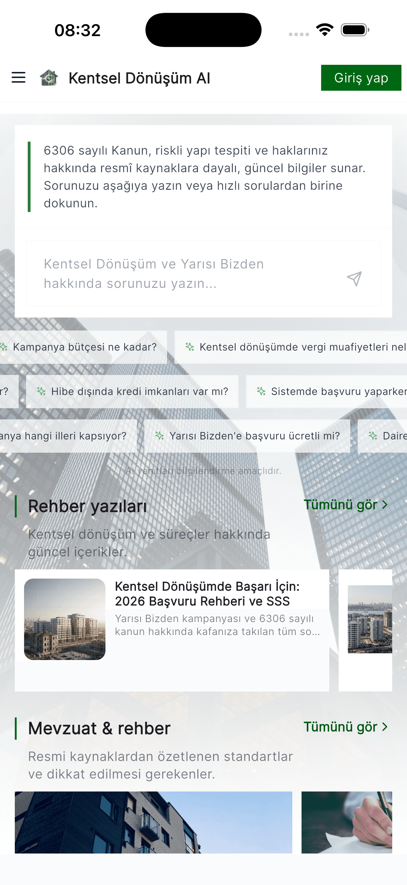 Kentsel Dönüşüm AI uygulama ekranı
